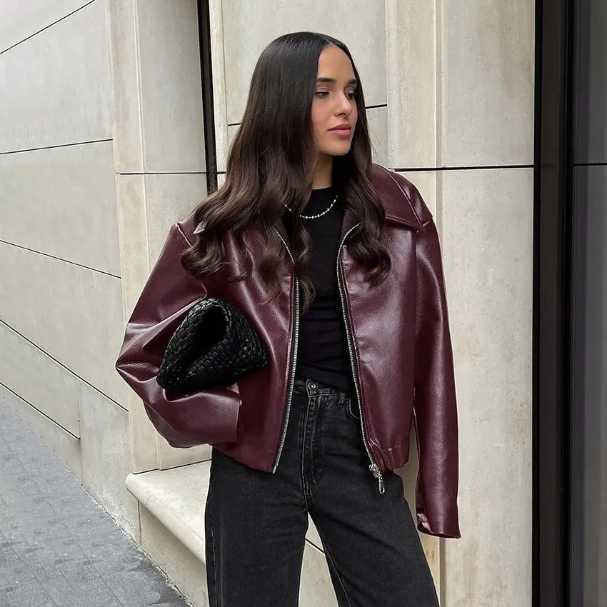 Retro Biker's Style Wine Red Matte Leather Jacket CJWY1912078