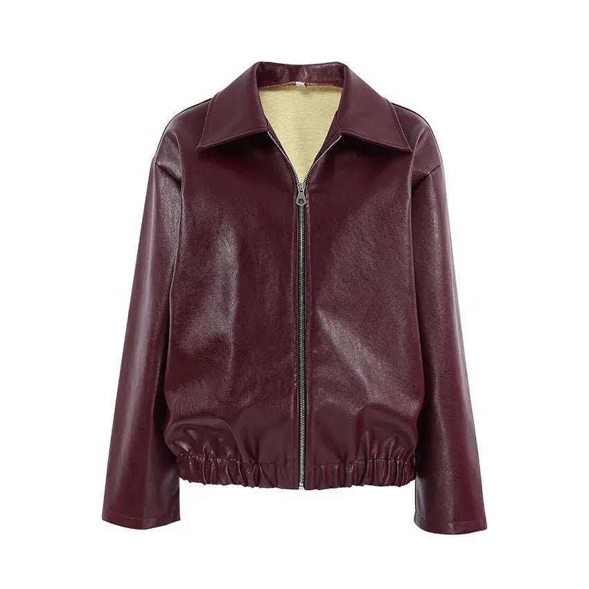 Retro Biker's Style Wine Red Matte Leather Jacket CJWY1912078