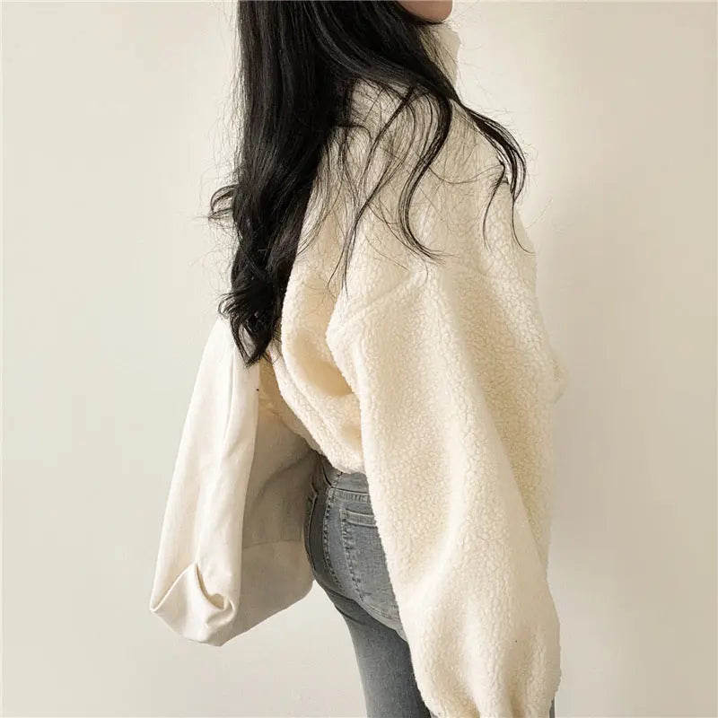 Stand-up Collar Thermal Faux Lamb Fur Sweater CJWY1912078