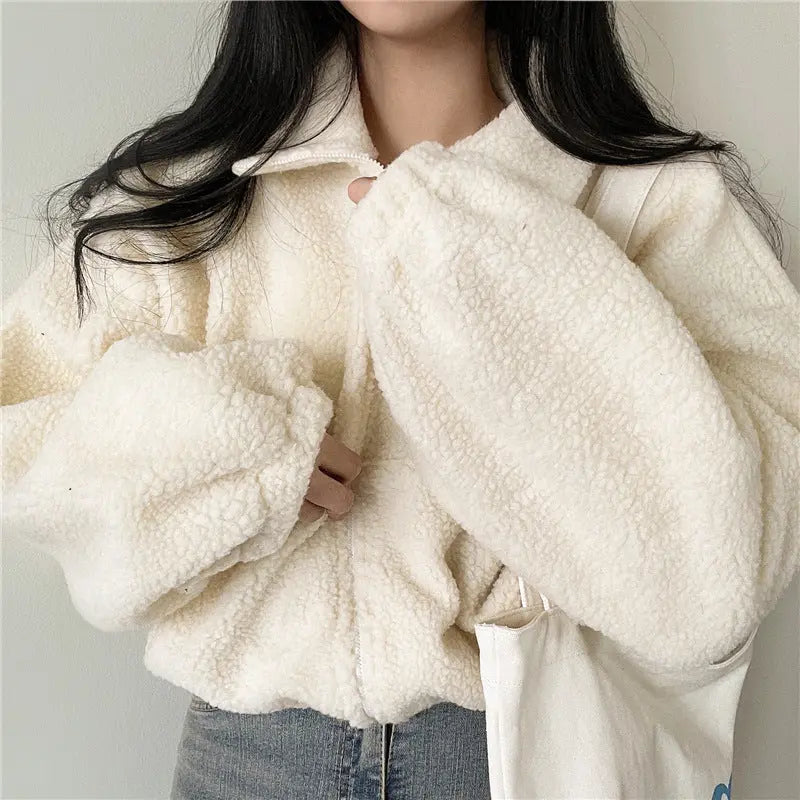 Stand-up Collar Thermal Faux Lamb Fur Sweater CJWY1912078