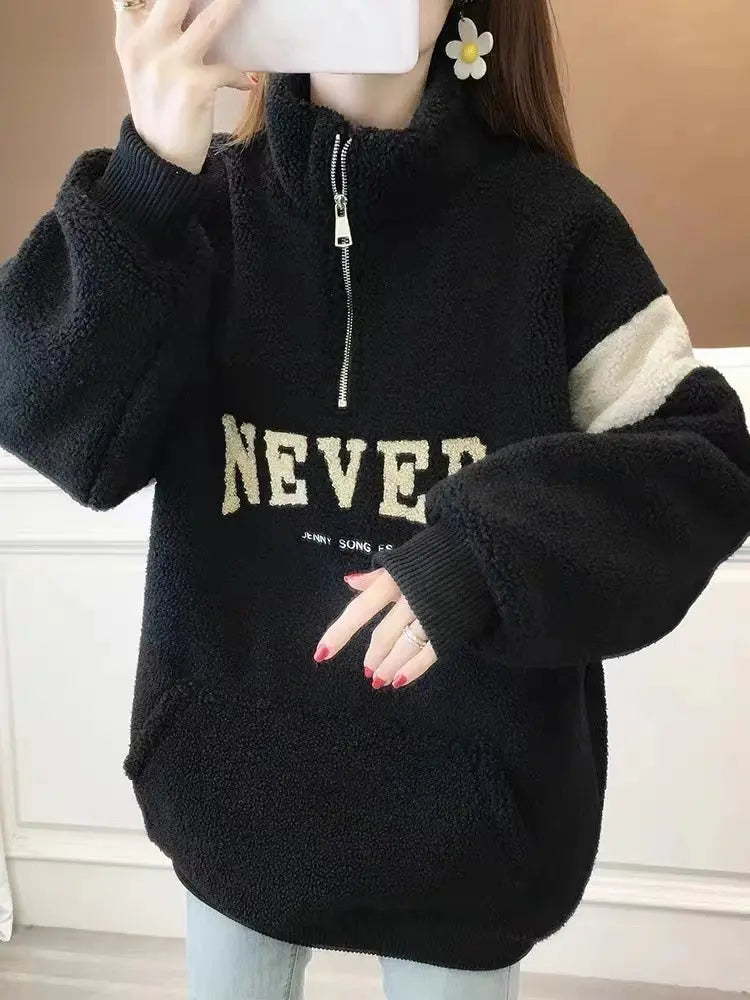 Women's Winter Thickened Velvet Padded-letter Sweater CJWY1912078