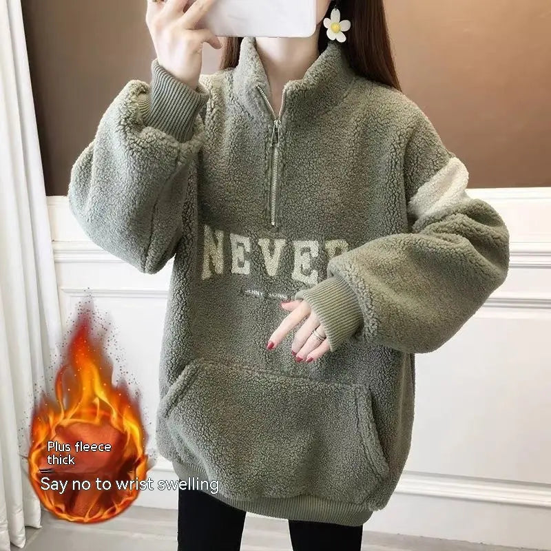 Women's Winter Thickened Velvet Padded-letter Sweater CJWY1912078