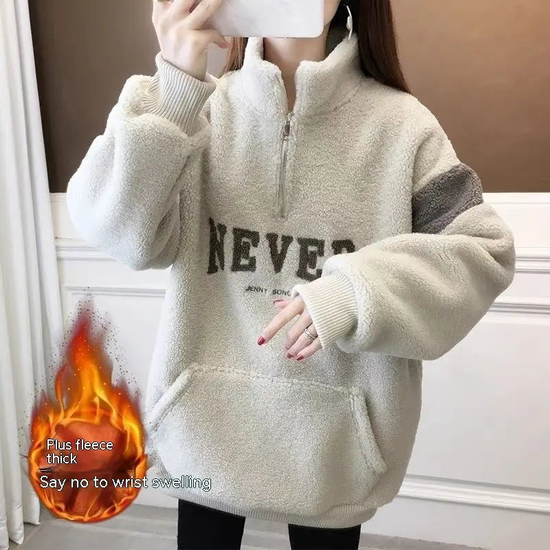 Women's Winter Thickened Velvet Padded-letter Sweater CJWY1912078