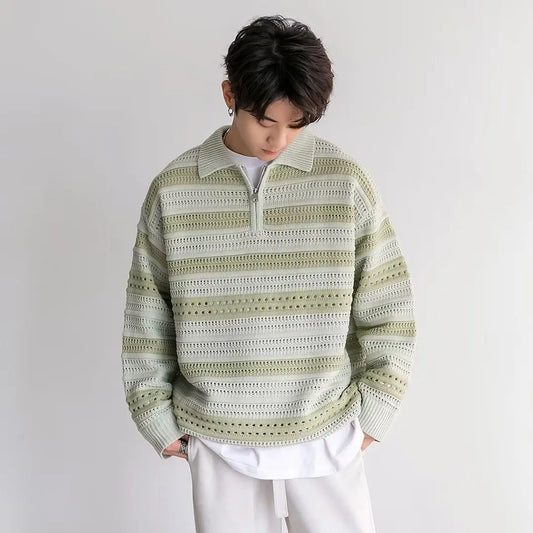 American-style Lazy Striped Design Blouse Loose Men's Vintage Sweater CJWY1912078